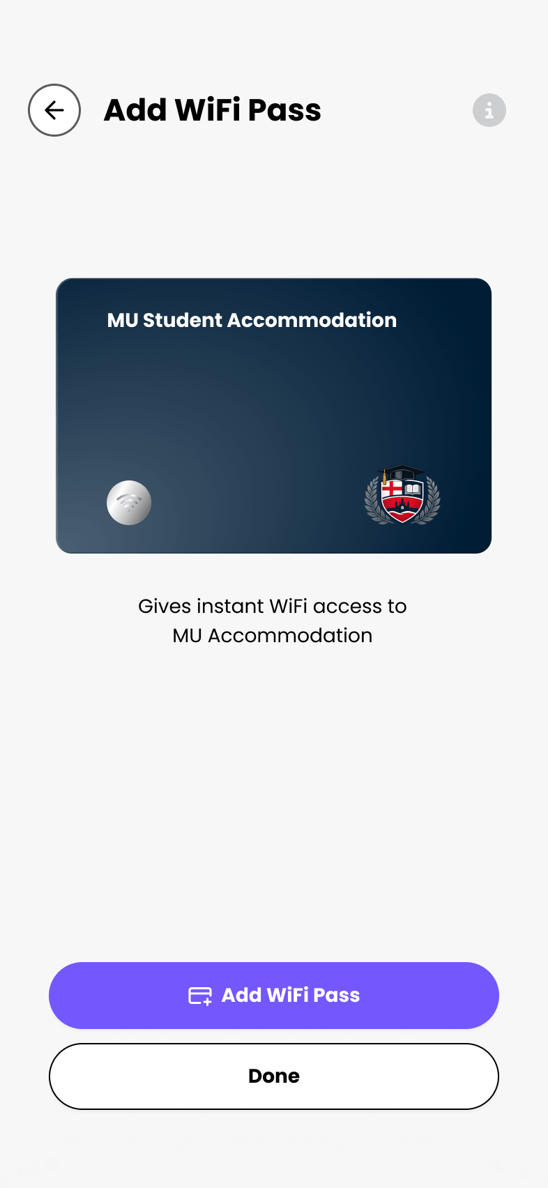 Add your Purple WiFi Pass screen