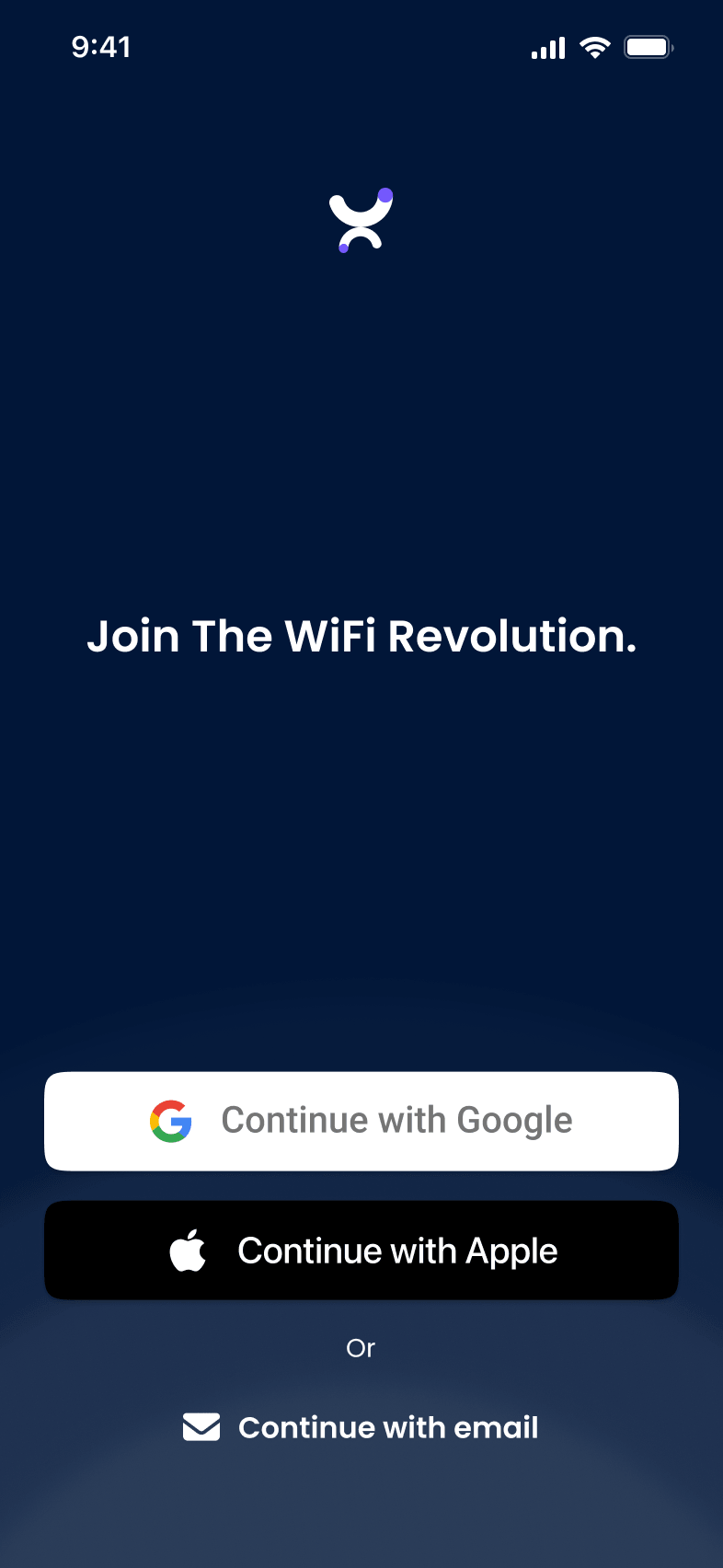 Login screen showing sign-up options