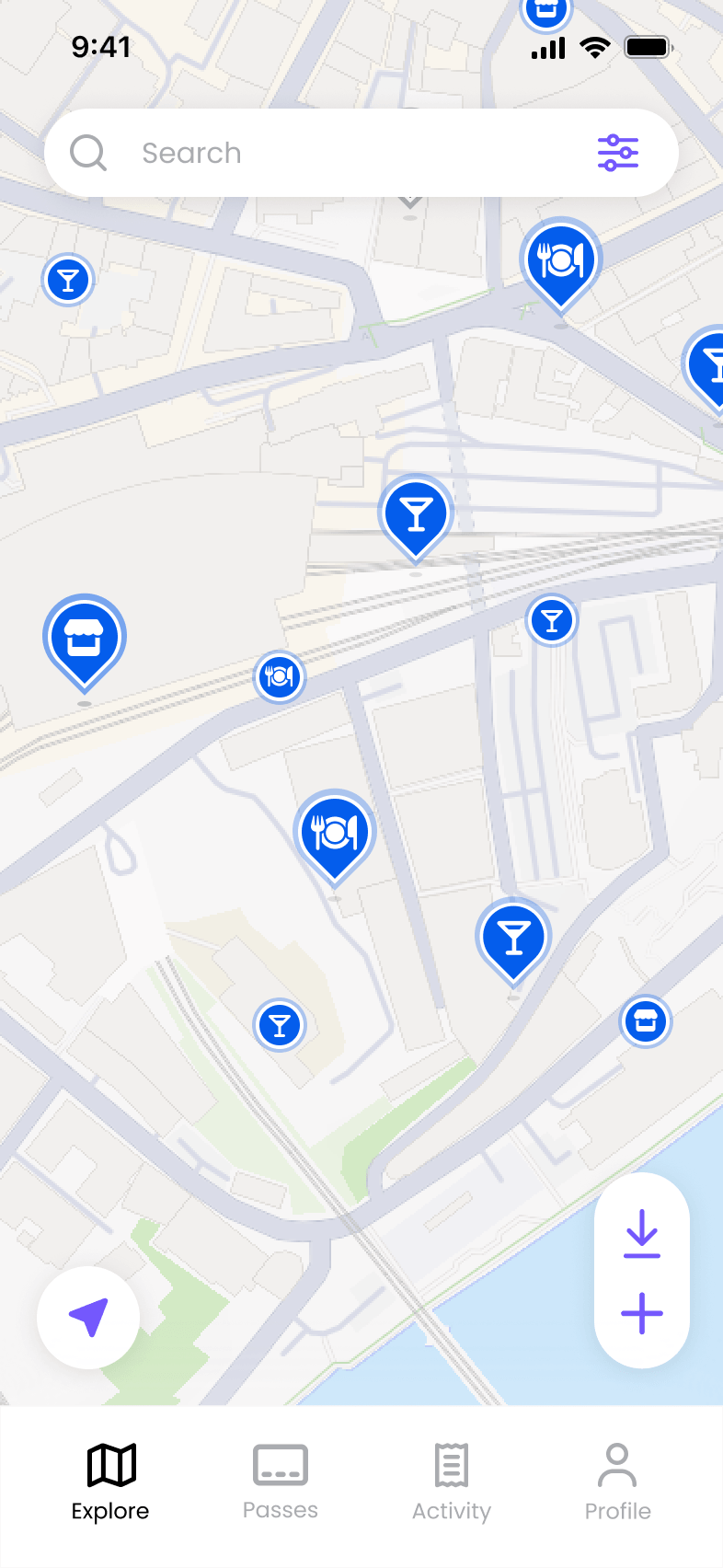 Explore page map showing nearby WiFi networks